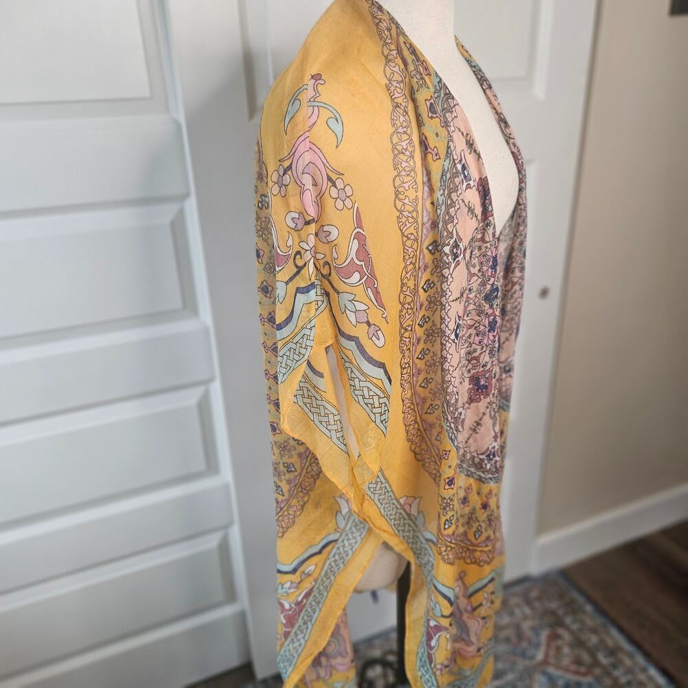 Woven Heart Yellow Boho Printed Kimono Cardigan with Tassels - Picture 4 of 7